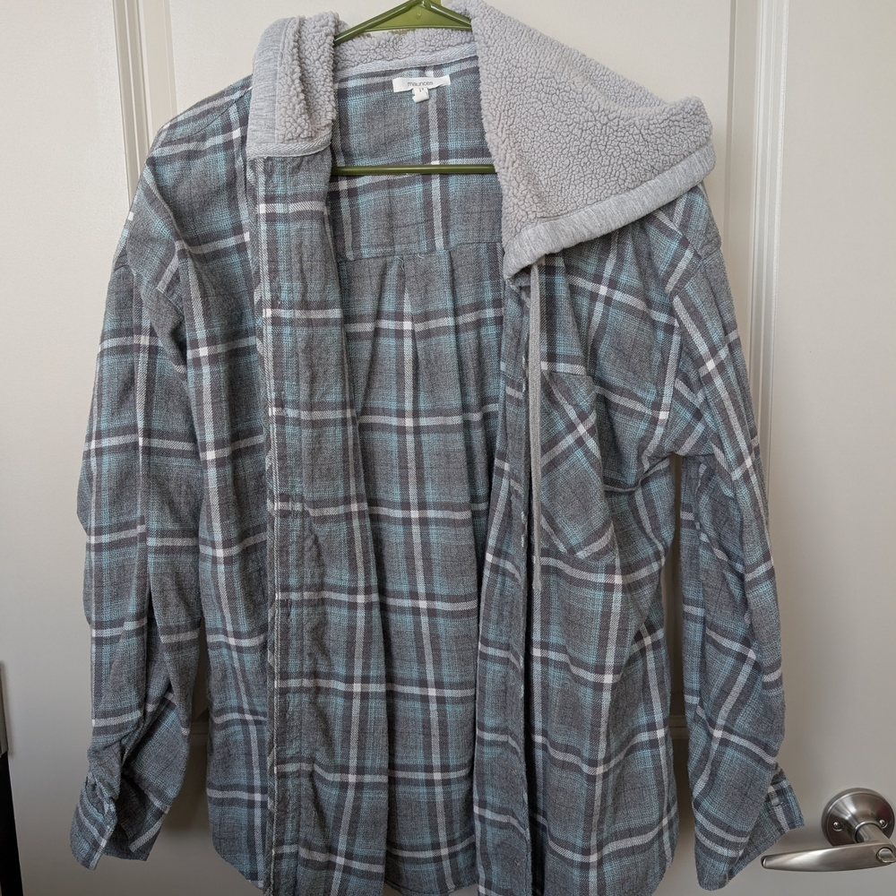 Gray Plaid Sherpa-Lined Jacket